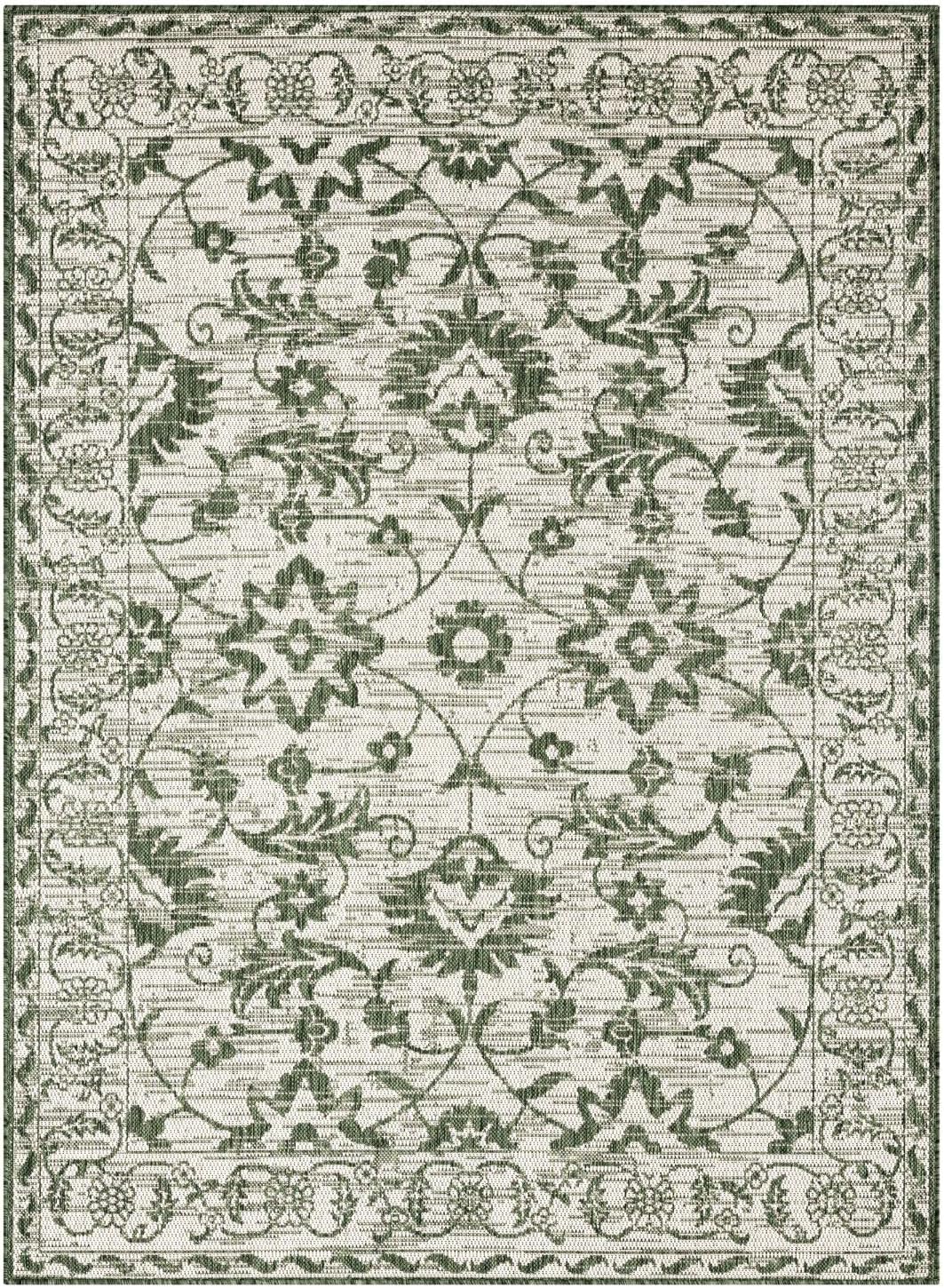 Nicole Miller New York Patio Country Ayala Botanical Floral Indoor/Outdoor Area Rug, Light Green/Ivory, 5'2"x7'2"