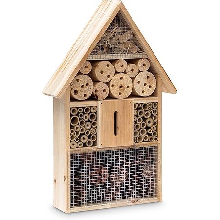 Relaxdays Insektenhotel HBT 48 x 31 x 10 cm Bienenhotel aus Naturmaterialien als Unterschlupf für Käfer, Bienen, Wespen und Schmetterlinge Insektenhaus aus Holz mit Spitzdach, Natur