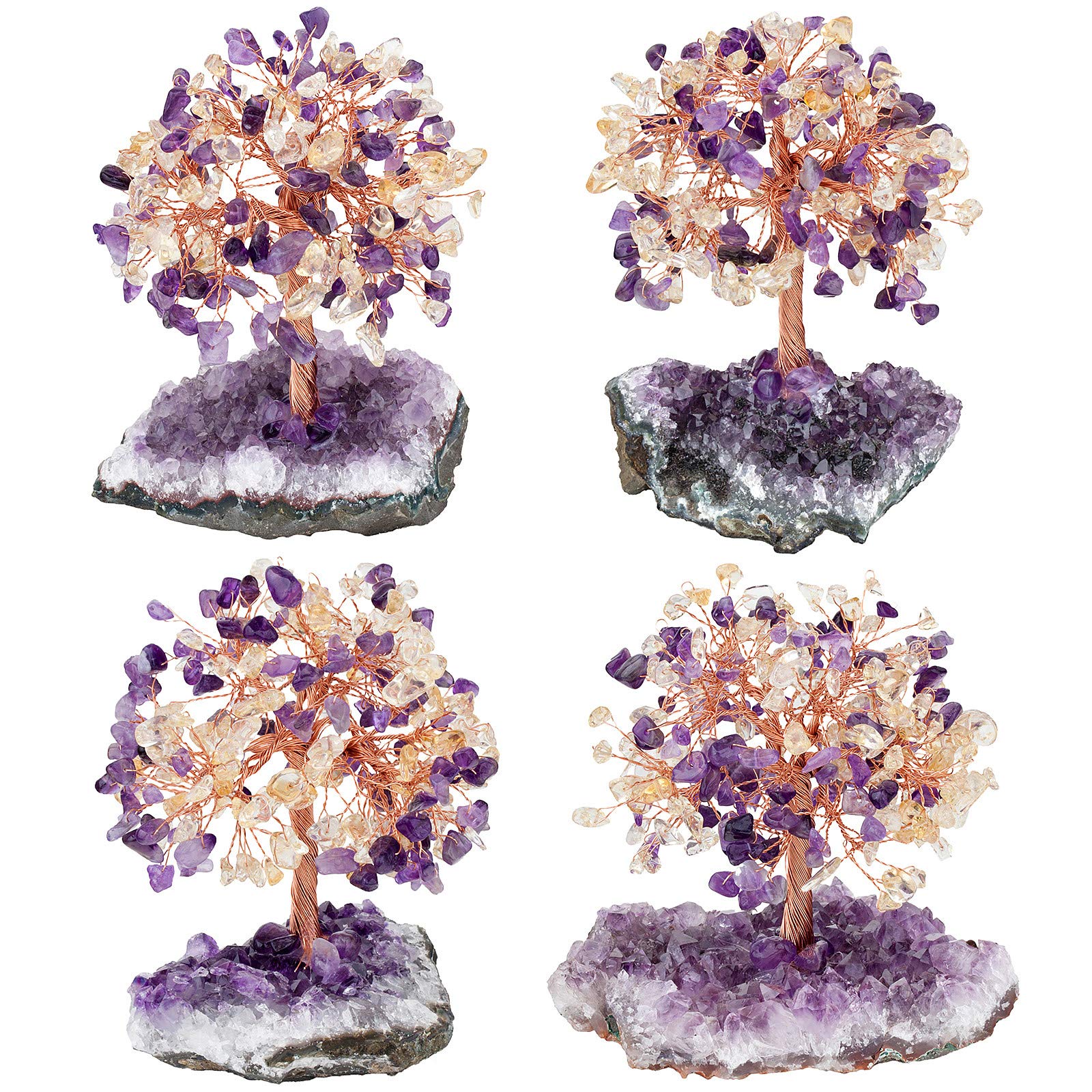 Mookaitedecor Árbol de cristal de amatista y citrino con base de racimo, bonsái, árbol de dinero para riqueza, suerte, Feng Shui, adorno de decoración de habitación morado para curación de chakras
