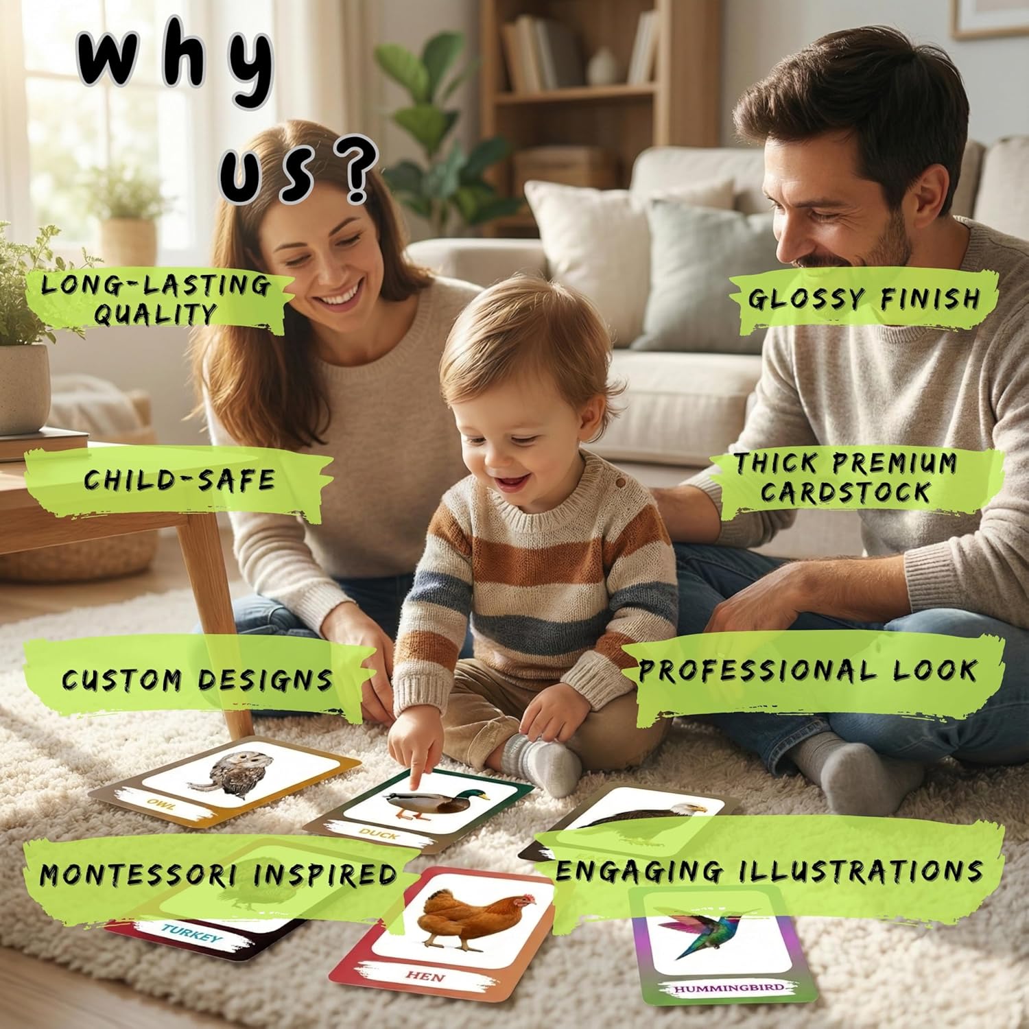 Birds Flashcards – Art Board Learning Cards for Toddlers, Preschool & Kindergarten, Double-Sided Set