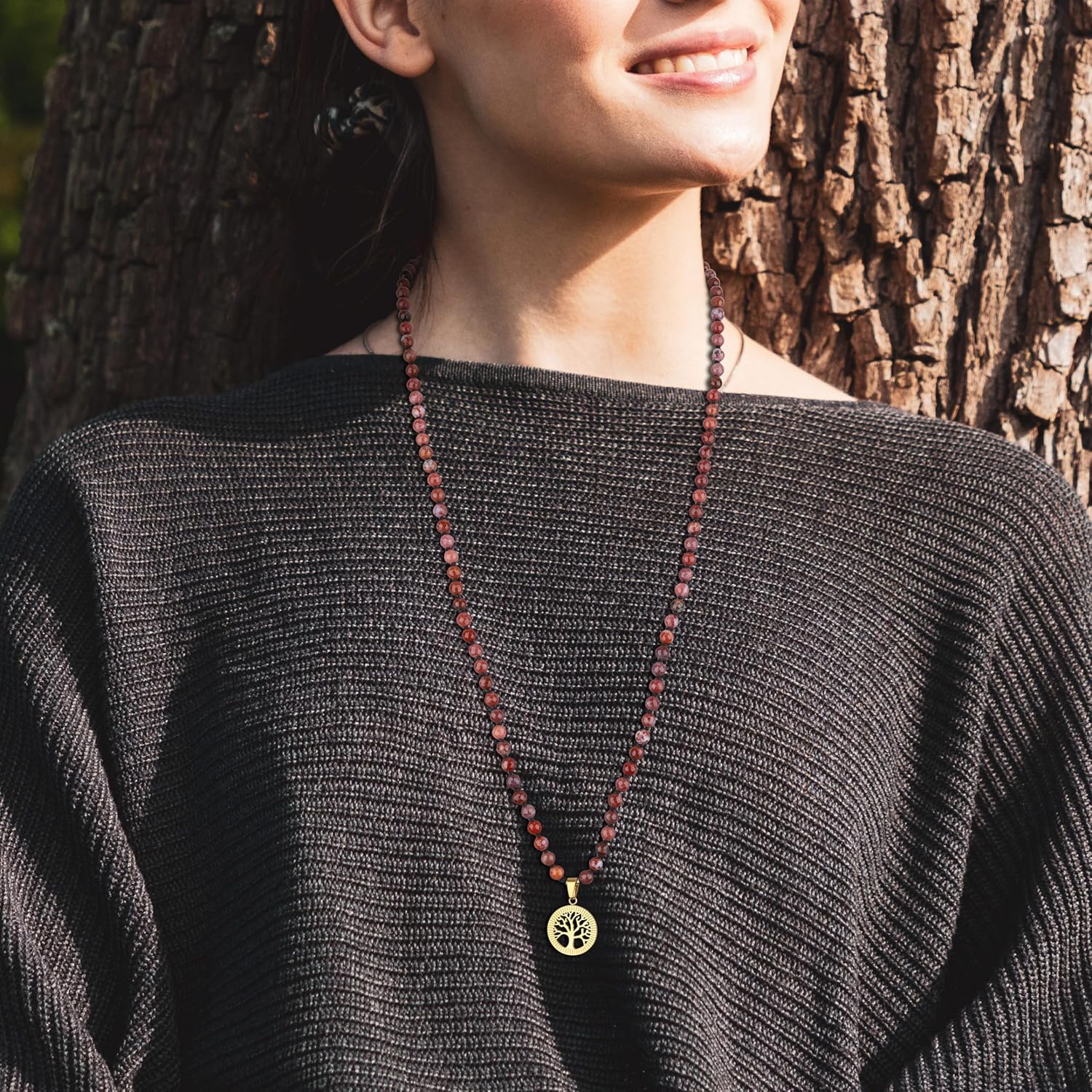 COAI 6 mm handgemaakte gebed 108 Mala steen kralen ketting, Steen, Obsidiaan
