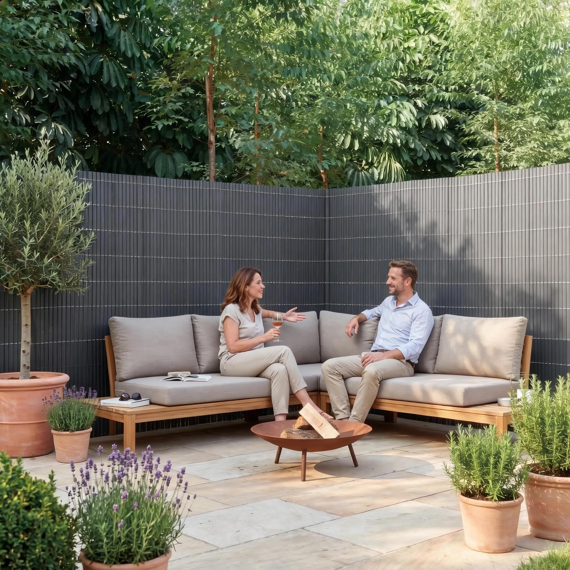 casa.pro Valla Jardin Exterior Cefalu 150 x 400 cm Cañizo PVC Malla Ocultacion Cañizo Jardin Ocultación Contra el Viento Pantalla de Privacidad Balcón Terraza Resistente 16 mm - Antracita