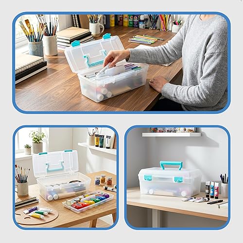 Miniatura 8 de ArtBin 6937AG Essentials contenedor con bandeja extraíble, organizador portátil de arte y manualidades con asa y bandeja, transparente/aguamarina