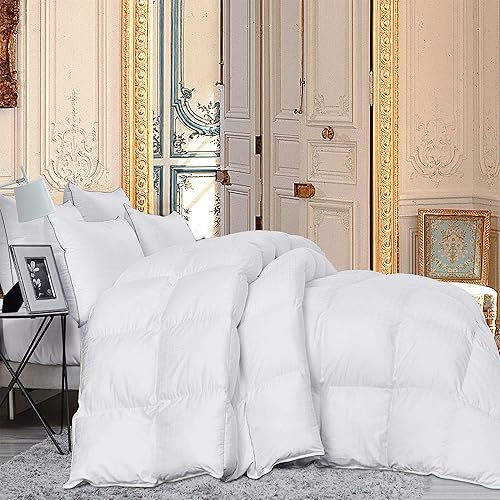 Miniatura 2 de Lujoso edredón de plumón de ganso tamaño matrimonialqueen, exquisito diseño a cuadros Dobby, 1200 hilos, 100% algodón egipcio, hipoalergénico, peso