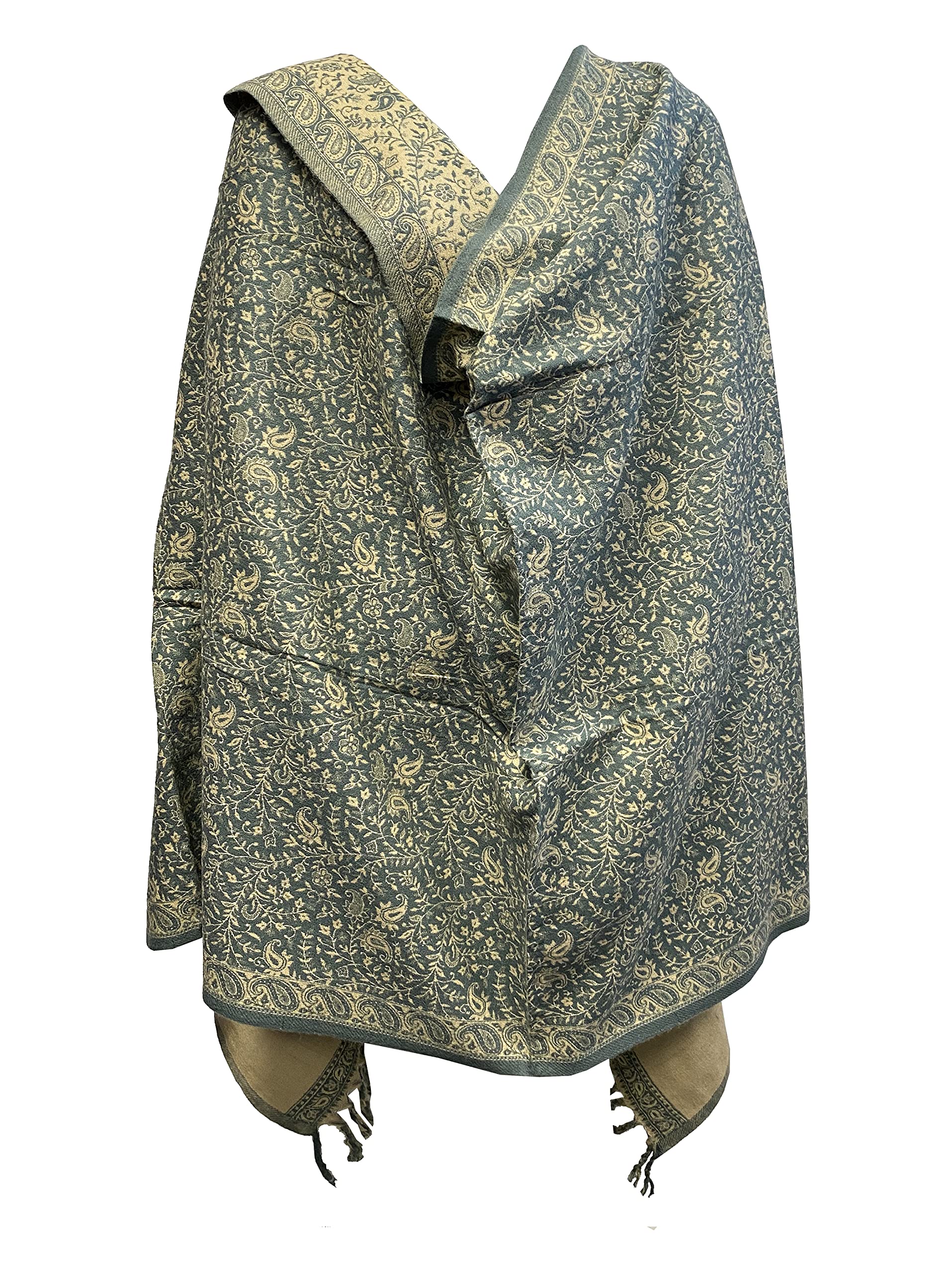 TI Halstuch aus reiner Yakwolle, Vintage-Stil, Blumenmuster, Dekoration, Wolle, Unisex, doppelseitig, luxuriös, Geschenk, Größe L, Blass, L