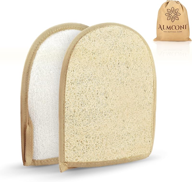 ALMOONI Bucha esfoliante de banho em fibra natural, modelo OR101, pacote com 2