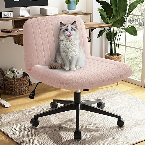 Miniatura 9 de SUNLEI Silla de oficina con patas cruzadas con ruedas, silla ancha sin brazos para escritorio de tocador, sillas cómodas cruzadas con respaldo