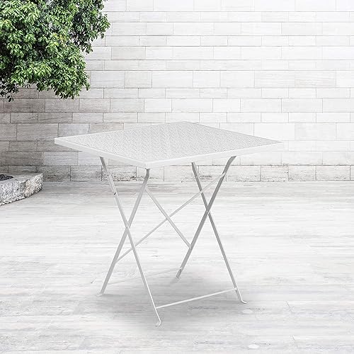 Flash Furniture Oia Commercial Grade 28" Square White Indoor-Outdoor Steel Folding Patio Table