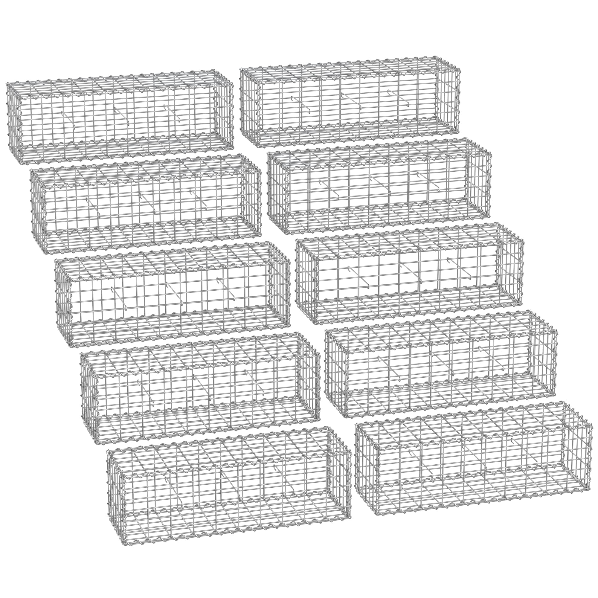 SONGMICS Gabion pour Pierre, Cage en Métal, Panier à Pierre, Maille 5 x 10 cm, Galvanisé, Mur, Paterre, Décoration de Jardin, 100 x 30 x 30 cm, Lot de 10, Argent GGB033V1