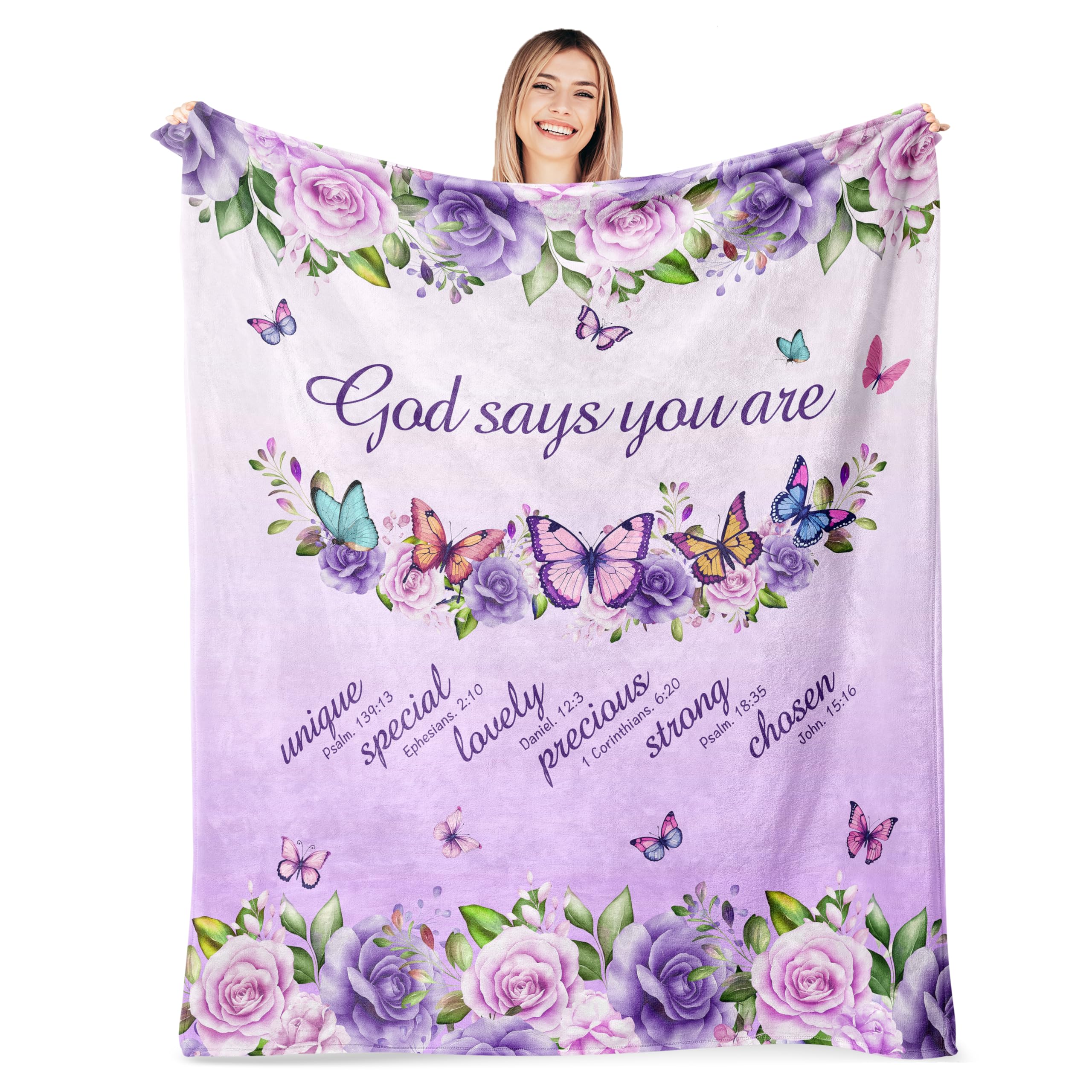 AICLIV Christian Butterfly Blanket Gifts for Women 60"X 50", Christian Gifts for Women Faith, Inspirational Bible Religious Gifts for Women Female,