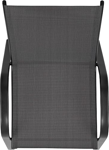 Miniatura 7 de EMMA + OLIVER Paquete de 5 sillas apilables negras para exteriores con material Flex Comfort y marco de metal