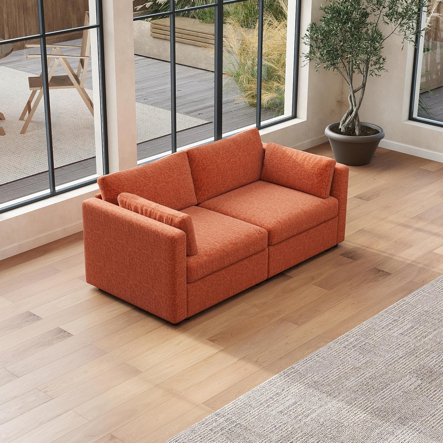 Modern Cloud Sectional Sofa Couch for Living Room,Chenille Comfy Loveseat with Deep Seat,2 Seat Small Sofa with Upholstered for Bedroom Apartment,Light Brown