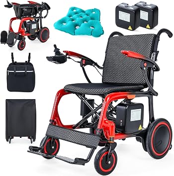 30lbs Ultralight Foldable 100% Carbon Fiber Electric Wheelchairs for Adults, Lightweight Folding Motorized Power Wheelchair with Dual Batteries and LCD Display, Portable Airline Approved Travel Chair