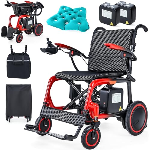30lbs Ultralight Foldable 100% Carbon Fiber Electric Wheelchairs for Adults, Lightweight Folding Motorized Power Wheelchair with Dual Batteries and LCD Display, Portable Airline Approved Travel Chair