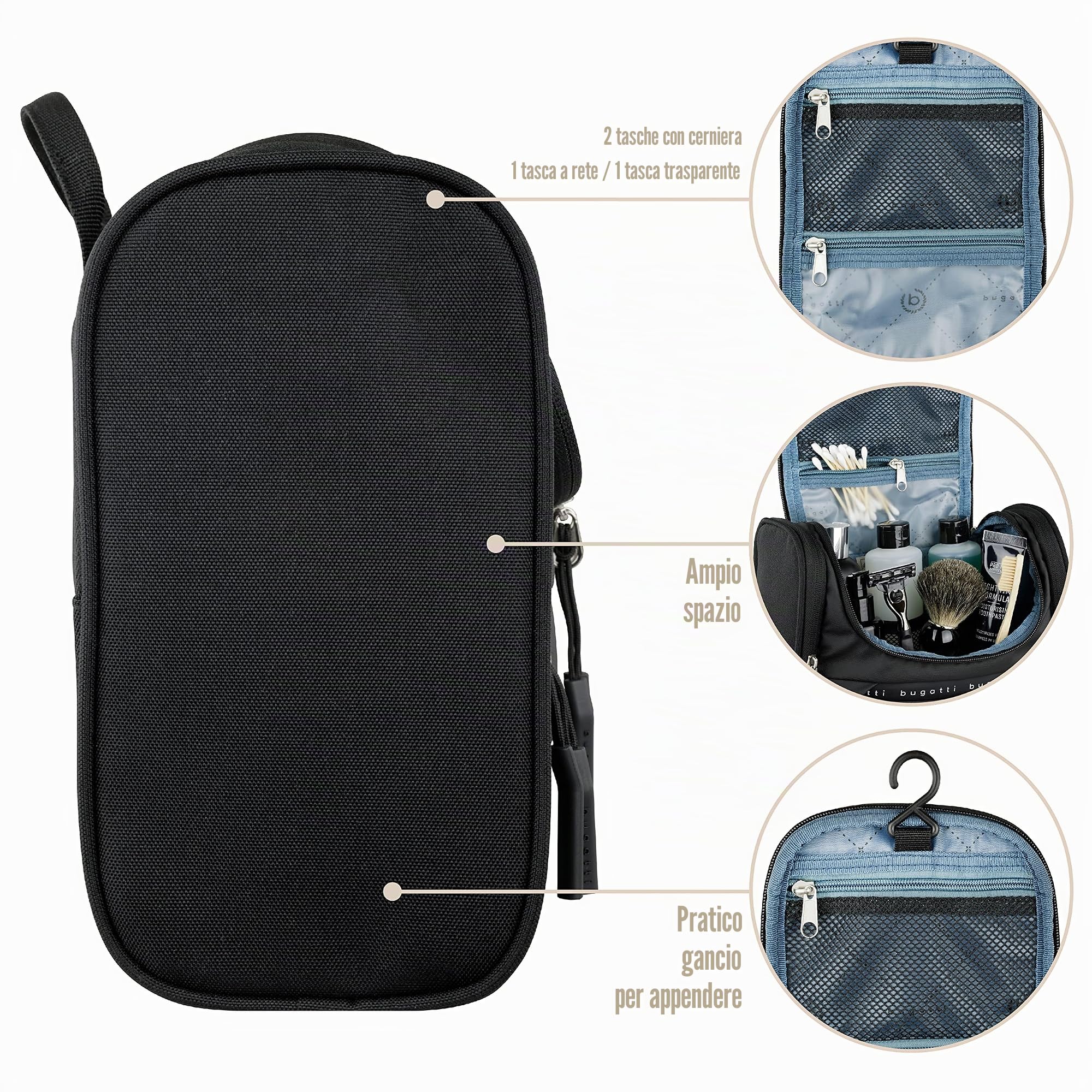bugatti Blanc DeLight Borsa da toilette per le vacanze, in tela cerata e nylon, nero