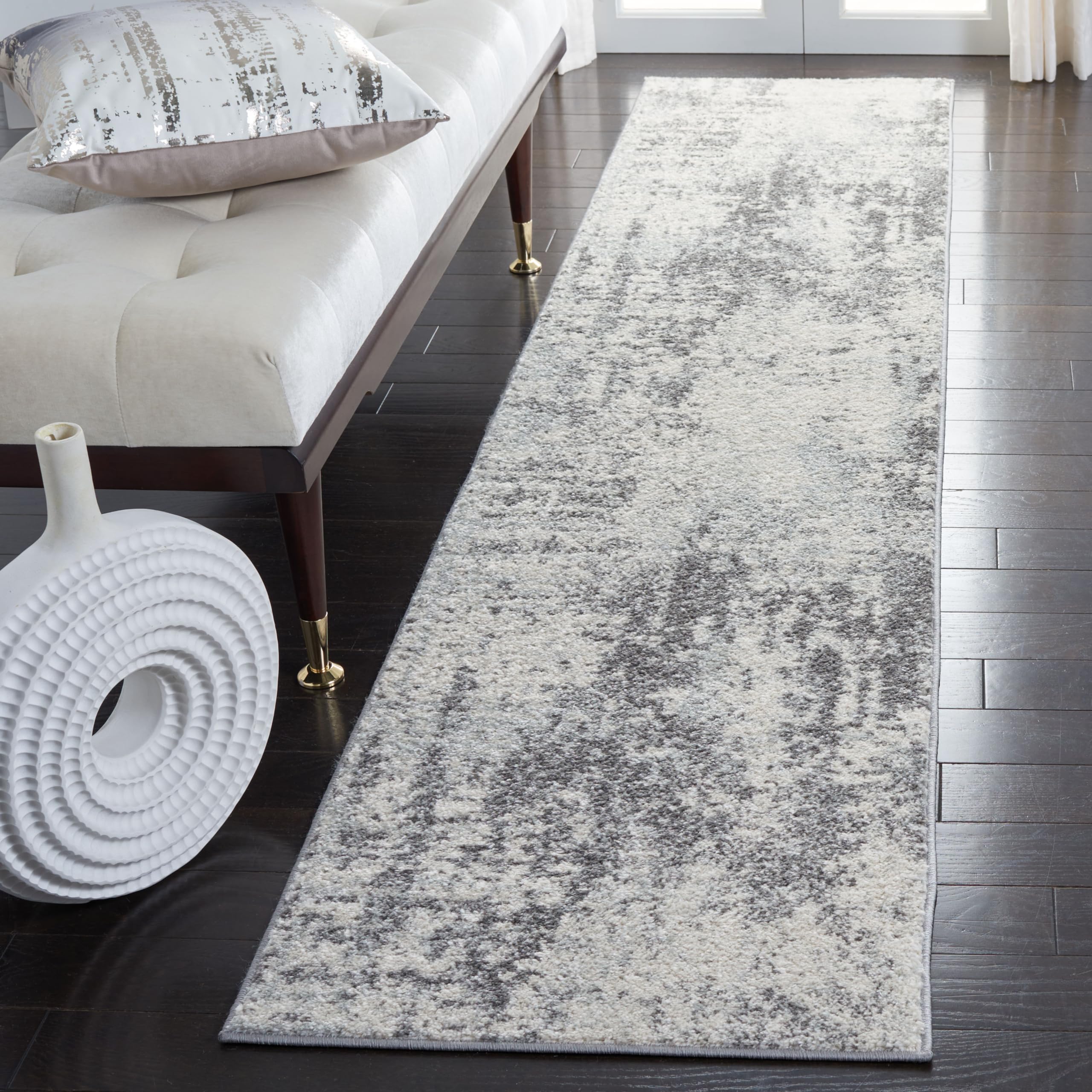 Tapis Boho Safavieh Tulum Ivoire et Anthracite - Tapis Salon Poil Court 91x152 cm