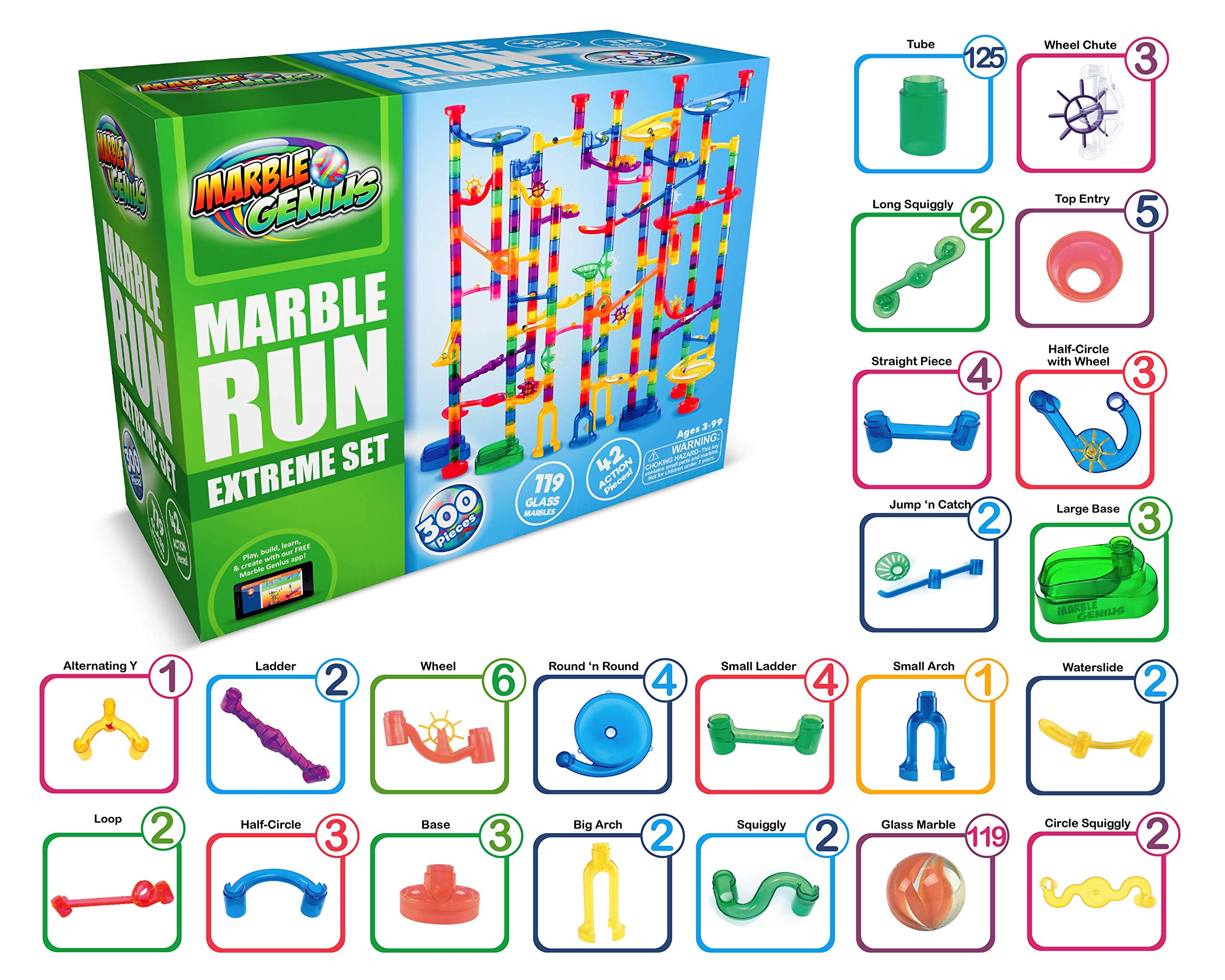 Marble Genius Marble Run Extreme Set 300 Complete Pieces + Free Instruction App (181