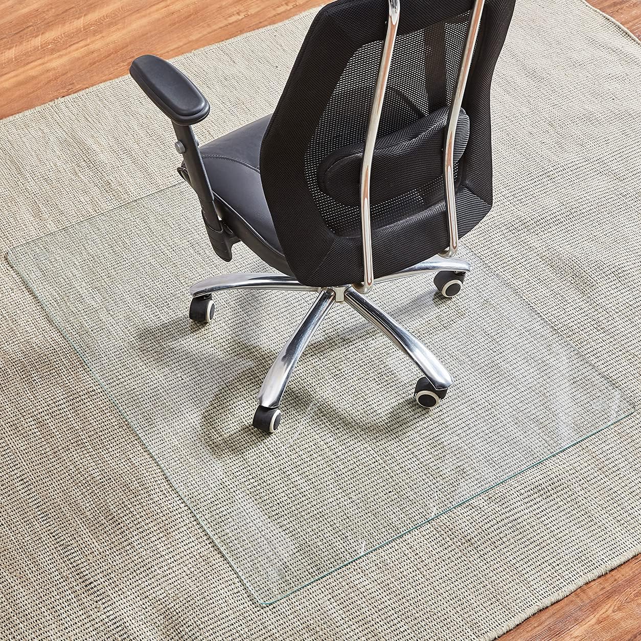 Tempered Glass Chair Mat, 36" x 46" , 1/5'' Thick Office Chair Mat with 4 Anti-Slip Pads , Office Chair Mats for Carpeted Floor and Hardwood Floor, Chair Mats for Carpeted Floor, Desk Chair Mat : Office Products