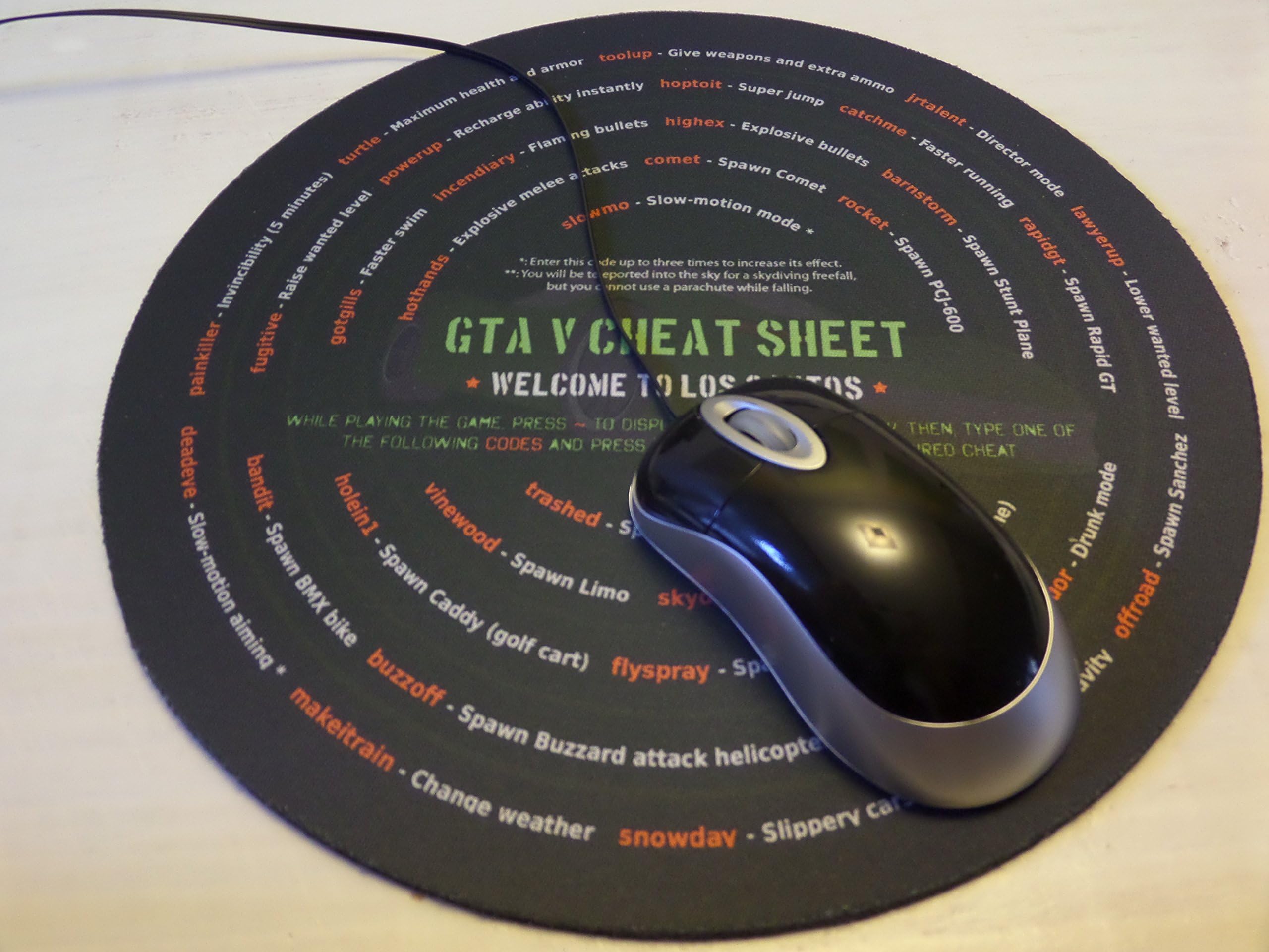 GTA 5 Mouse Pad with All the game's Cheats & Codes For PC - Enjoy Playing Grand Theft Auto even more with the game's cheats in front of you while you play GTA San Andres