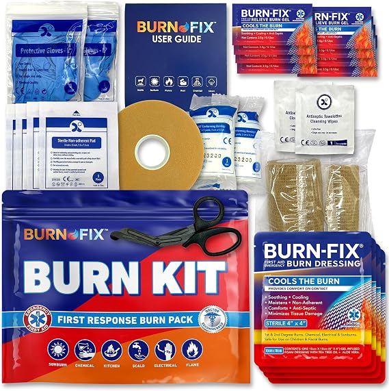 BurnFix Burn Kit Comprehensive 25pcs First Aid Kit + Hydrogel Burn Spray - 120ml Bundle