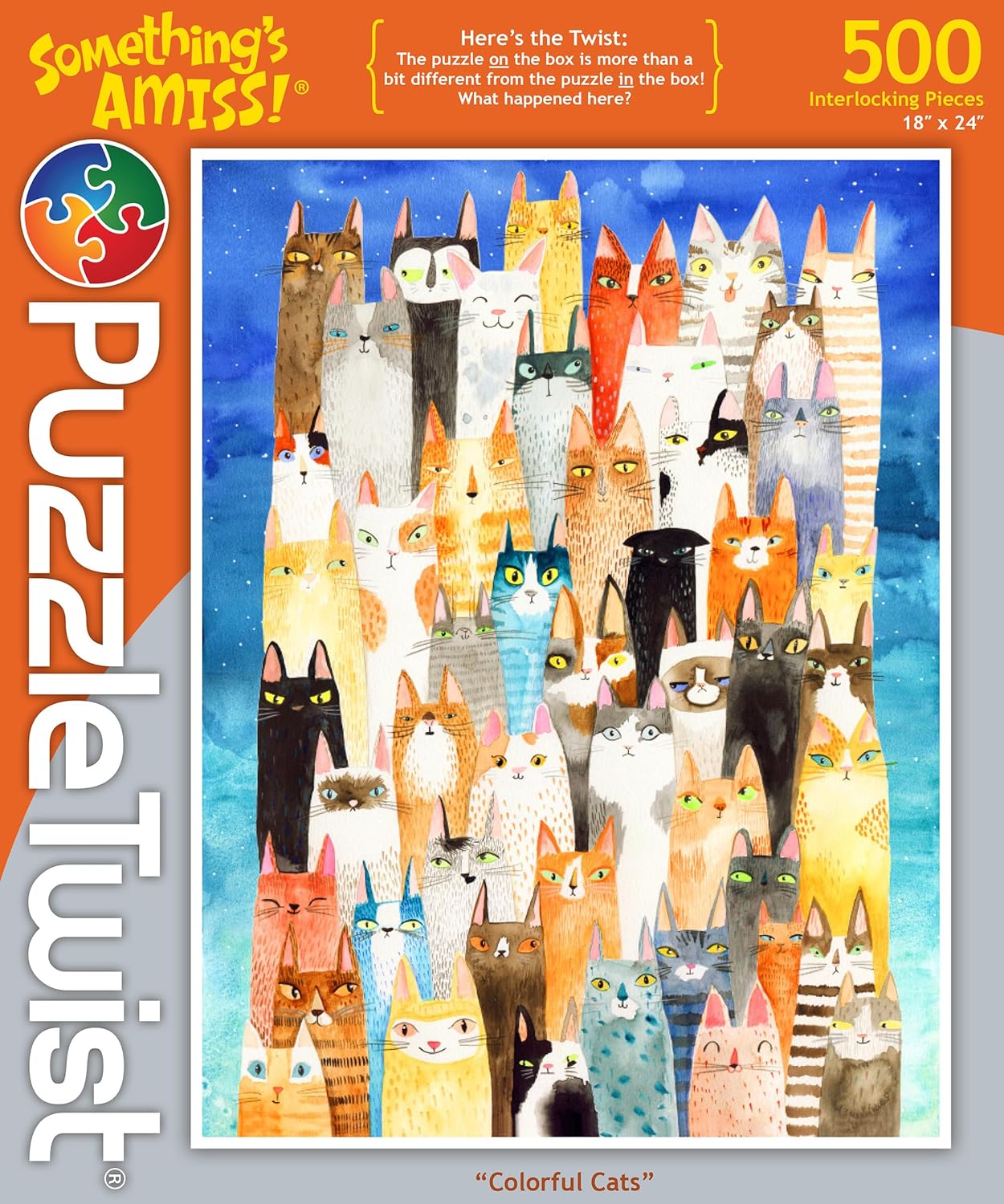 PuzzleTwist Jigsaw Puzzle | Colorful Cats | Something's Amiss! Series | 500 Pieces | Animals Pet Family Pastime