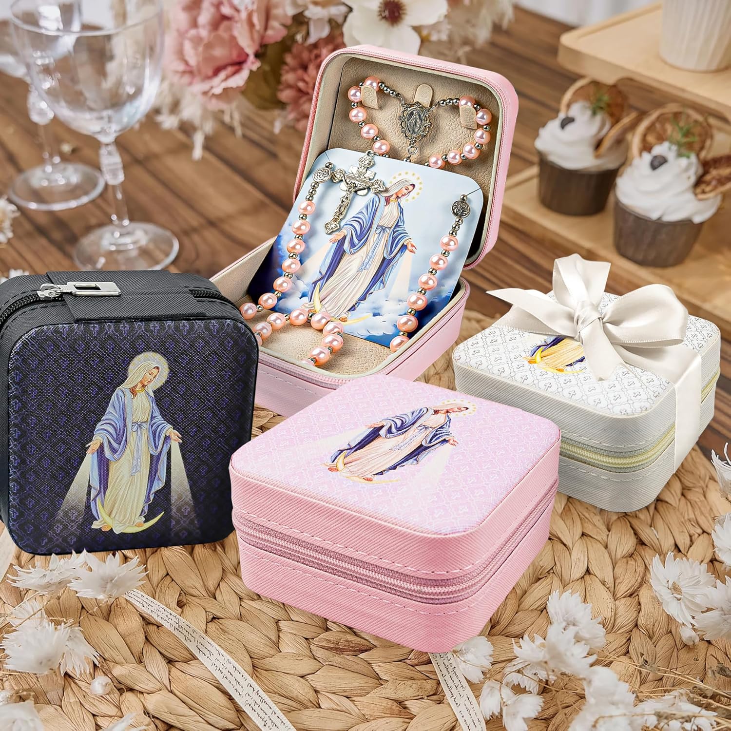 8mm Pearl Rosary Necklace Catholic Jewelry - Blessed Virgin Mary Beaded Necklace for Women, First Communion Baptism Gift with Prayer Card & Storage Box - Image 6