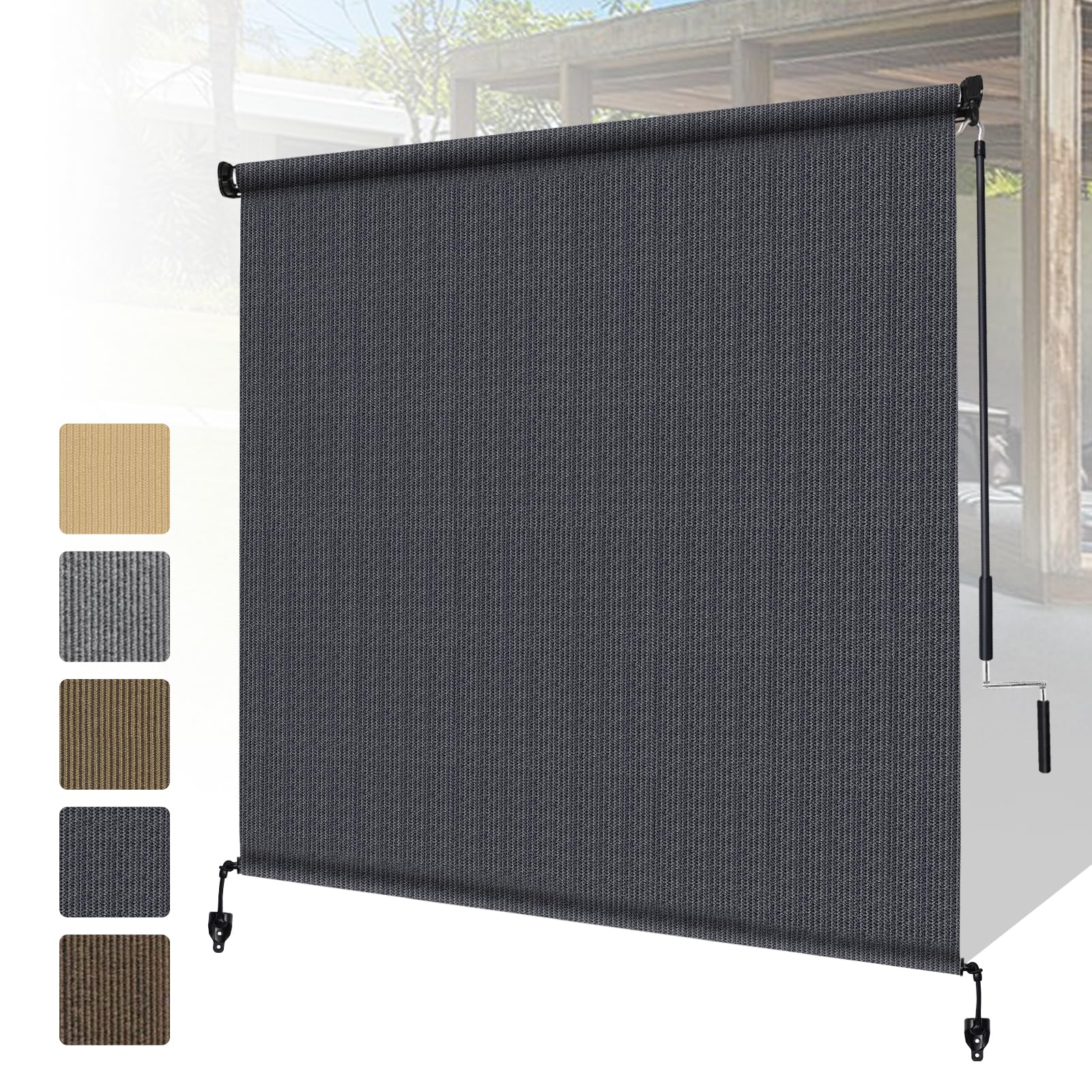 Shade&amp;Beyond Patio Shades Roll Up Outdoor 12' W x 8' H, Cordless Roller Shade Blinds with 90% UV Protection, Exterior Sunshade Cloth Roll for Pergola Porch Gazebo Balcony, Blue Gray
