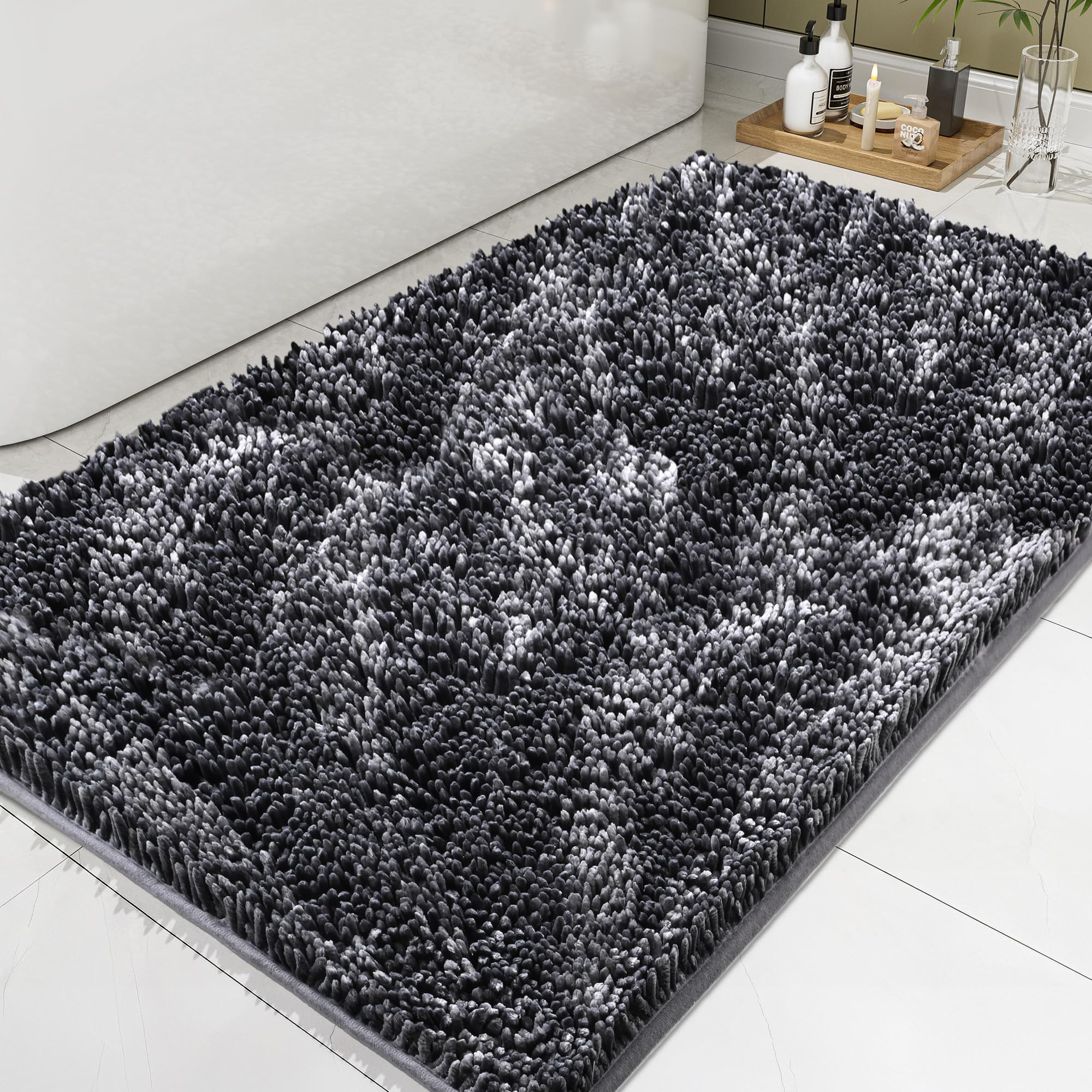 Bathroom Rug Mat 48x72 Thick Soft Chenille Bath Rug Washable Quick Dry Absorbent Non Slip Bath Mat with