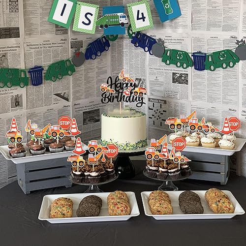 Miniatura 5 de 25 piezas de decoración de cupcakes de construcción de feliz cumpleaños, letrero de parada de camión volquete, excavadora, tractor, cupcake picks