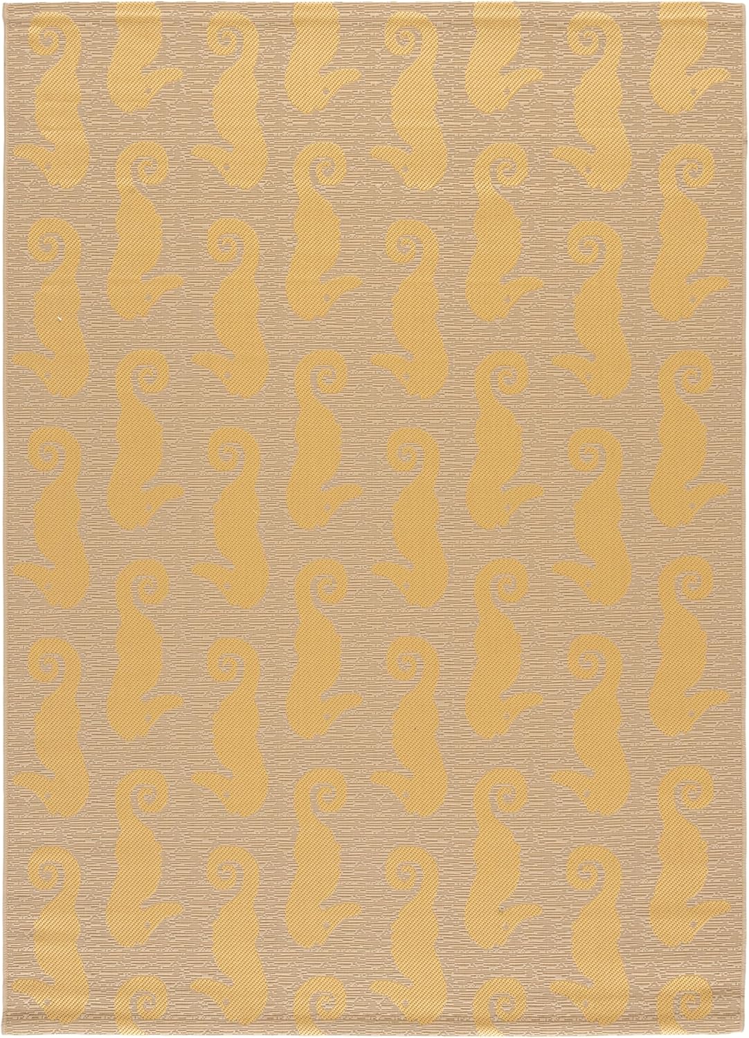 SAFAVIEH Washable Rug Outdoor Courtyard Collection - 5'3" x 7'7", Beige & Yellow, Non-Shedding & Easy Cleaning, Ideal for Patio, Backyard, Mudroom (CY6214-306)