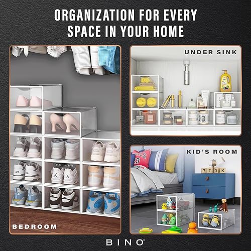 Miniatura 7 de BINO Juego de 12 cajas apilables de plástico para zapatos, transparente, contenedor de almacenamiento de zapatos plegable, contenedores de zapatos