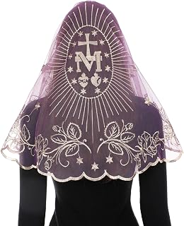 Bozidol Mantilla Veils for Church Catholic, D Shape Marian Cross Lace Chapel Veil, Latin Mass Prayer Head Coverings for Women