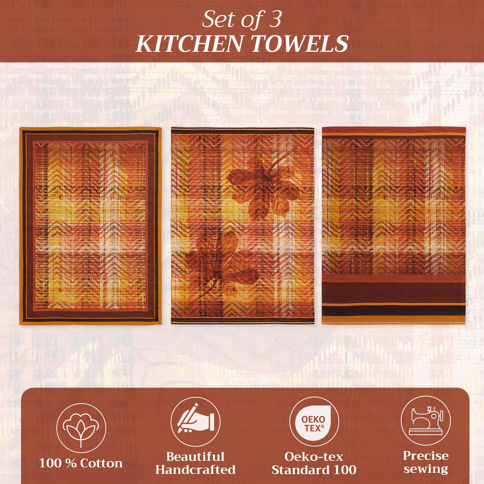 Maison d' Hermine Kitchen Towels Set of 3 100% Cotton 70 CM x 50 CM Reusable Cloth Tea Dish Towels Absorbent with Hanging Loop for Kitchen Dining Christmas Decorations (Thanksgiving Tartan) - Image 4