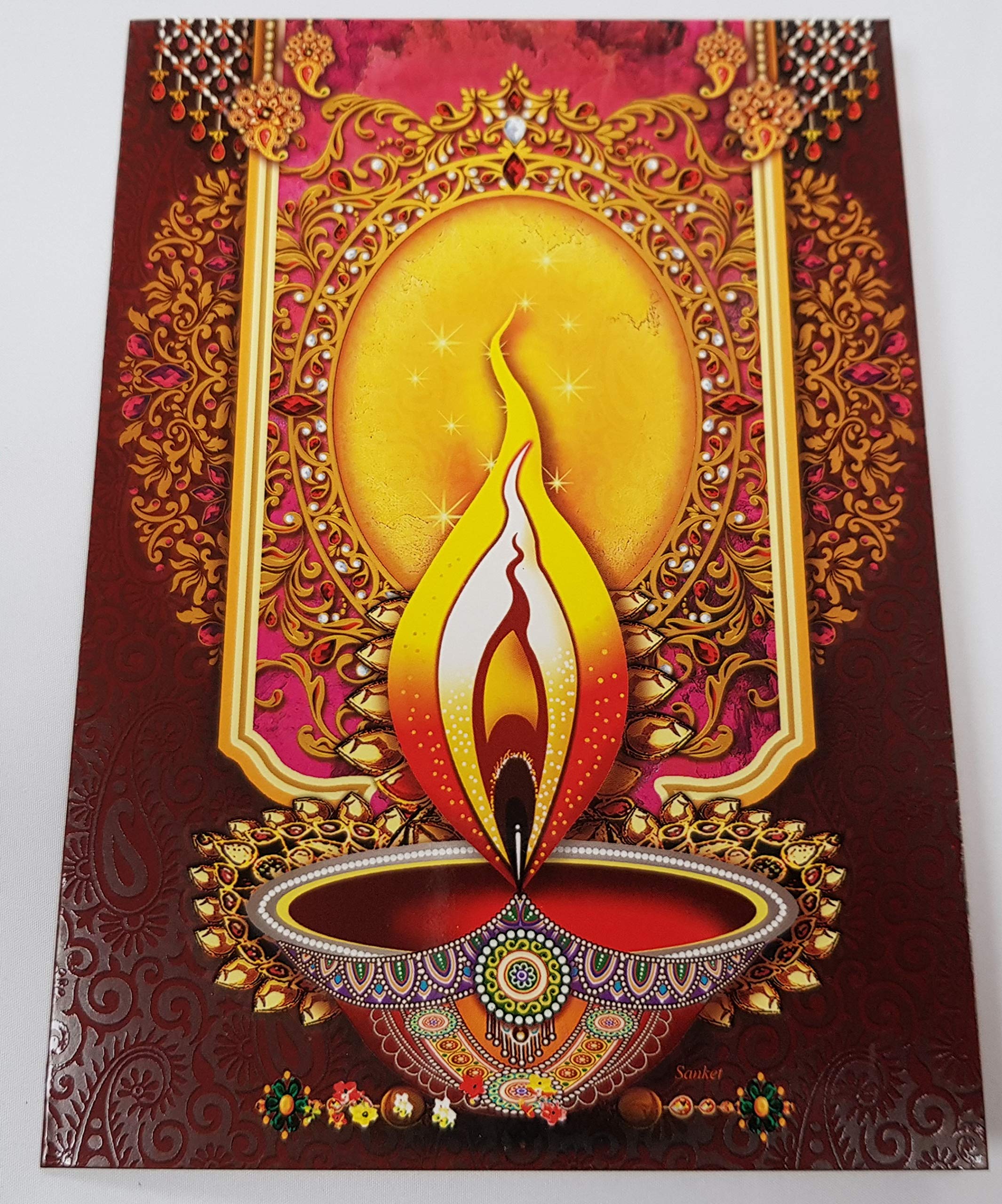 Beautiful Diva/Diya Design Diwali Card, Divali Diwali Greeting Wishes Religious Card Deepavali Hindu Celebration of Light Card