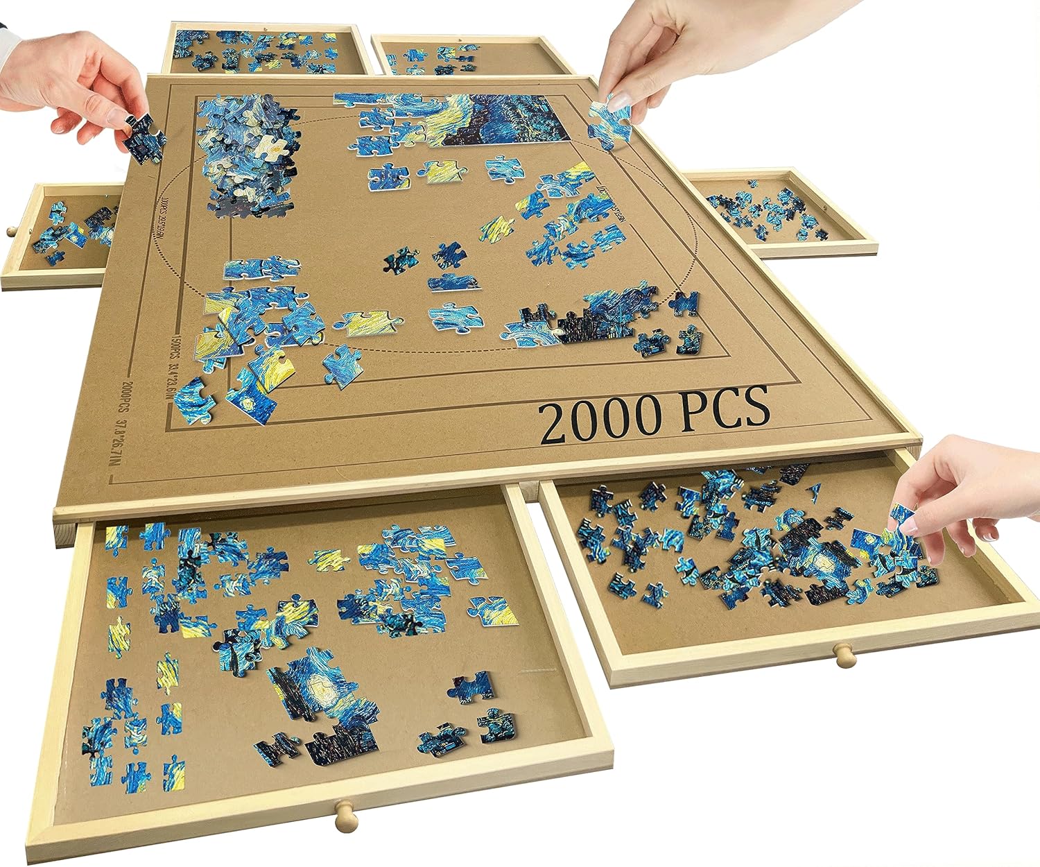 2000 Piece Wooden Jigsaw Puzzle Board with 6 Drawers, 41" X