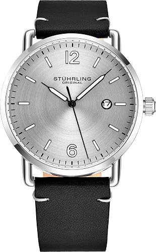 Stührling Originale orologio uomo analogico con quadrante analogico - Cinturino in pelle di vitello o cinturino in acciaio inossidabile, 3953 Collezione orologi uomo (Stainless Steel/Black