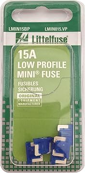 Littelfuse LMIN015.VP MINI Low Profile 15 Amp Carded Blade Fuse, Pack of 5