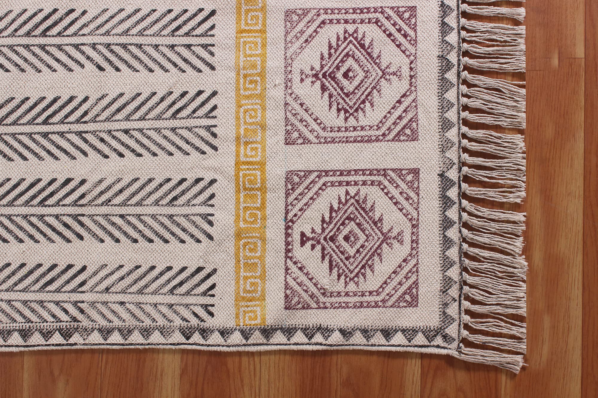 Tappeto da bagno in cotone intrecciato a mano con nappe e stampa a blocchi di mano, per interni, per camera da letto, soggiorno, dimensioni personalizzate, quadrato, 60 x 90 cm