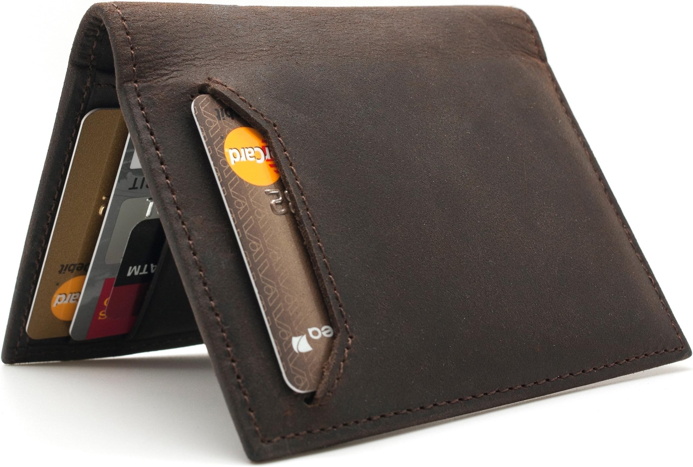 Minimalist BiFold Wallet Pull-Tab & ID Card Window Italian Leather RFID Blocking