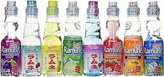Ramune Japanese Marble Soft Drink Mix Variety 8 Flavors 8 Bottles by Hata Shanderia