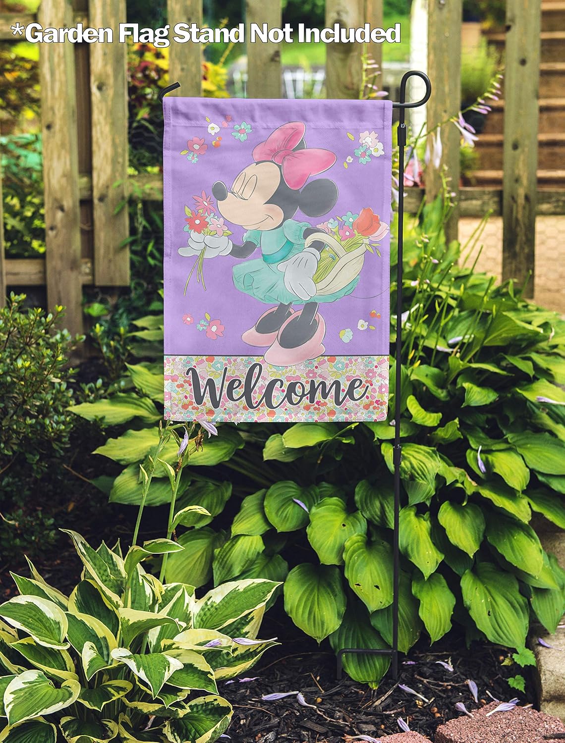 Flagology, Disney, Minnie Mouse, Minnie Floral Welcome – Garden Flag 12" x 18", Outdoor/Indoor, Exclusive Premium Fabric, Officially Licensed Disney