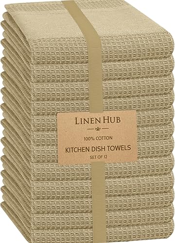 Linen Hub - Paquete de 12 paños de cocina de 100% algodón de 16 x 26 pulgadas, absorbentes, duraderos, lavables, paños de cocina, paños de cocina,