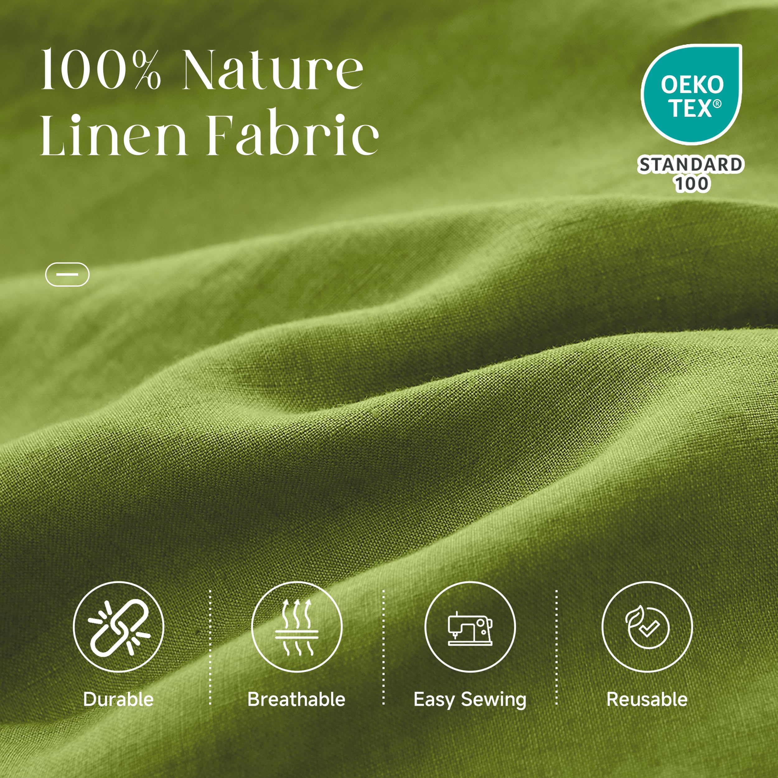 Simple&Opulence Tessuto per cucito in 100% lino naturale per abbigliamento, decorazione della casa, cucito, larghezza 198 cm, resistente, tinta unita, tessuto artigianale al metro (verde, 91 m)