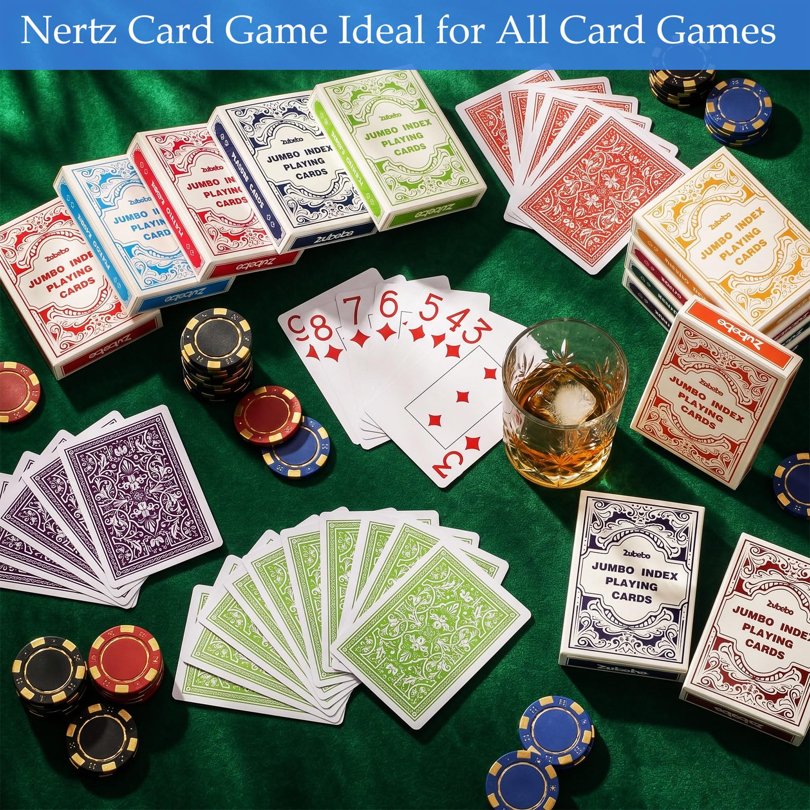 Zubebe Confezione da 24 carte da gioco jumbo, dimensioni standard, in plastica, mazzi da poker per anziani, adulti e bambini, carte da gioco impermeabili per campeggio, serate di gioco in famiglia