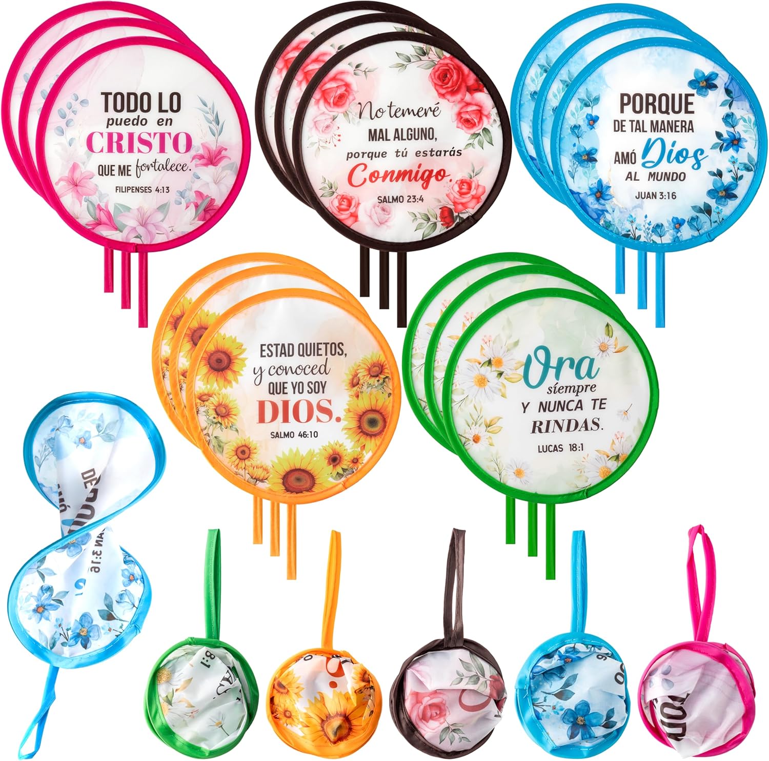 R HORSE 50Pcs Christian Church Folding Fan, Religious Flower Collapsible Handheld Hand Fan for Church Service, Christian Festival Decor Wedding Home Decoration Party Favors Summer Gift for Women Girl