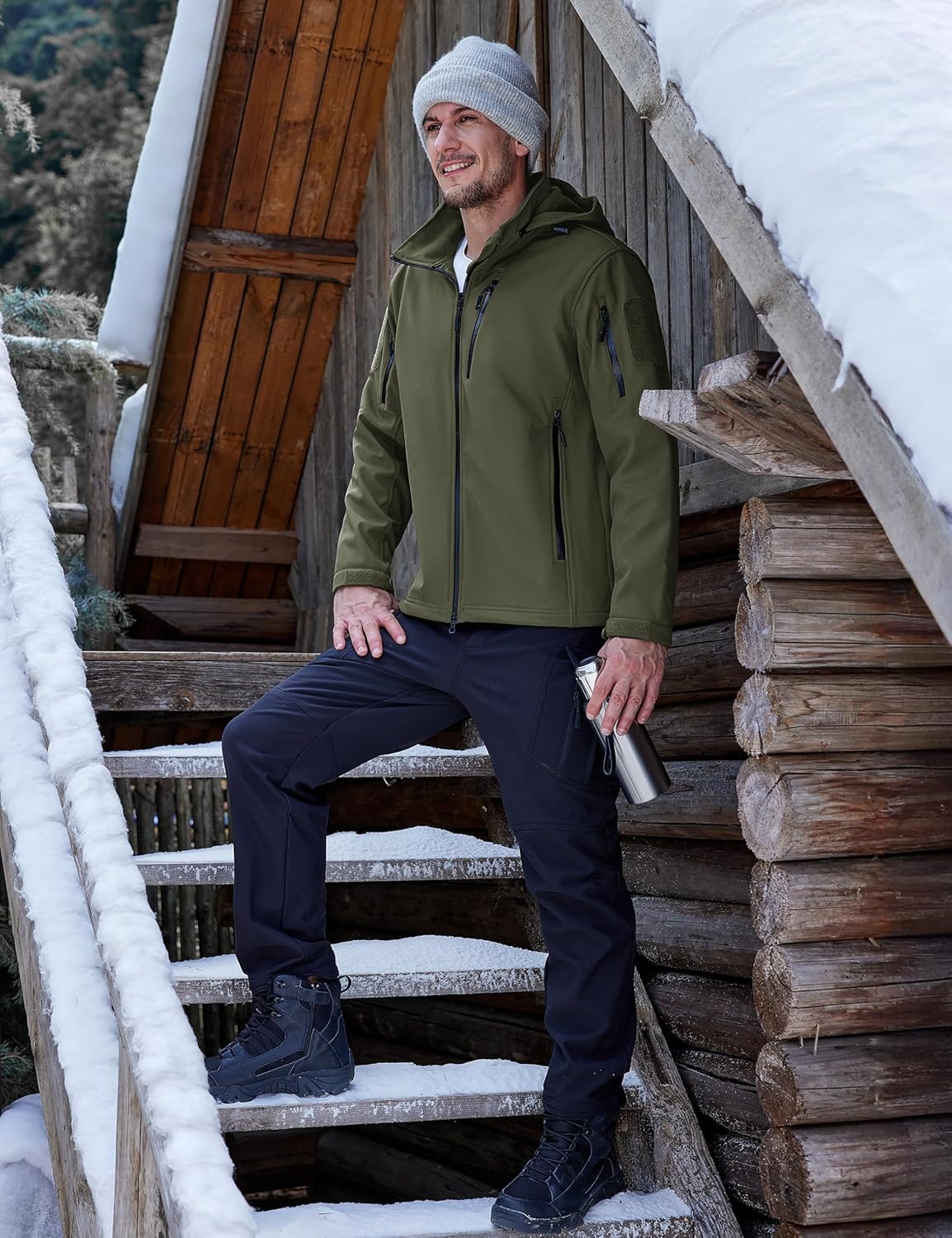 TACVASEN Men's Rain Jacket Tactical Military Hoodie Waterproof Windbreaker Softshell Winter Fleece Coats Hiking Outdoor - Image 2