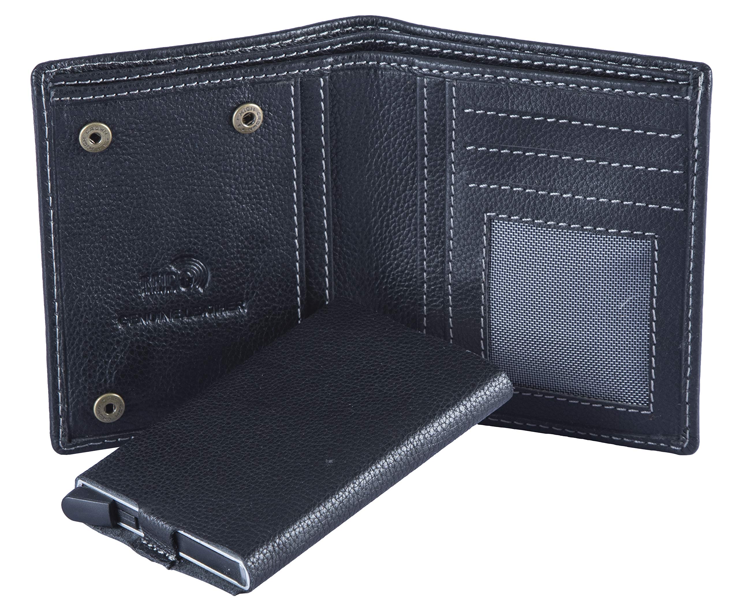 HIDE & SKIN RFID Manchester Genuine Leather Wallet with Detachable Card Case for Men with Gift Box (Black)