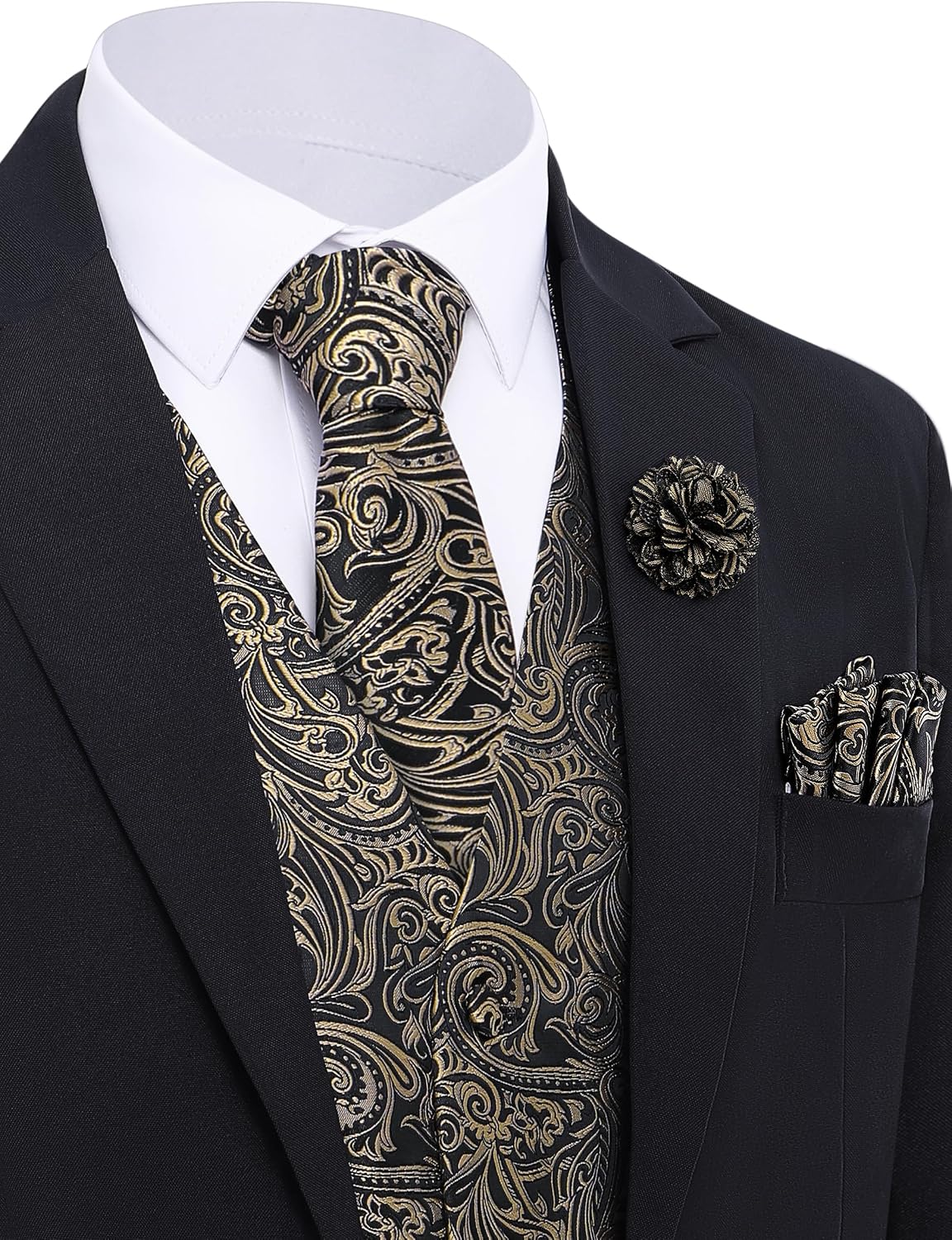 Coucoland Formal Mens Jacquard Suit Vest Set Silk Paisley Dress