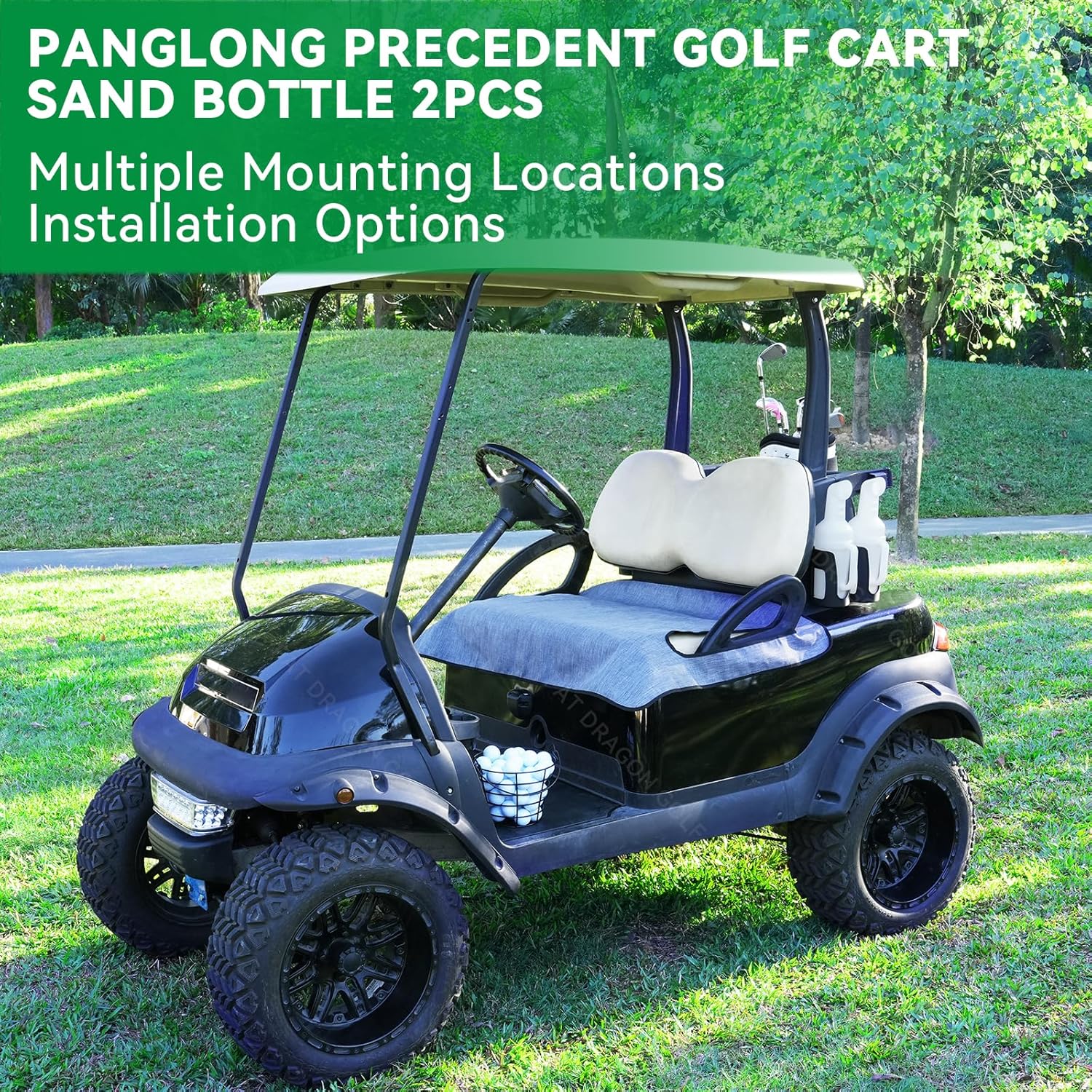 Panglong Precedent No-Drilling Golf Sand Bottle with Handle 1PC or 2PC, 35oz Divot Filler Sand Bottle, Only Fits Club Car Precedent Golf Cart, Multiple Mounting Locations/Installation Option