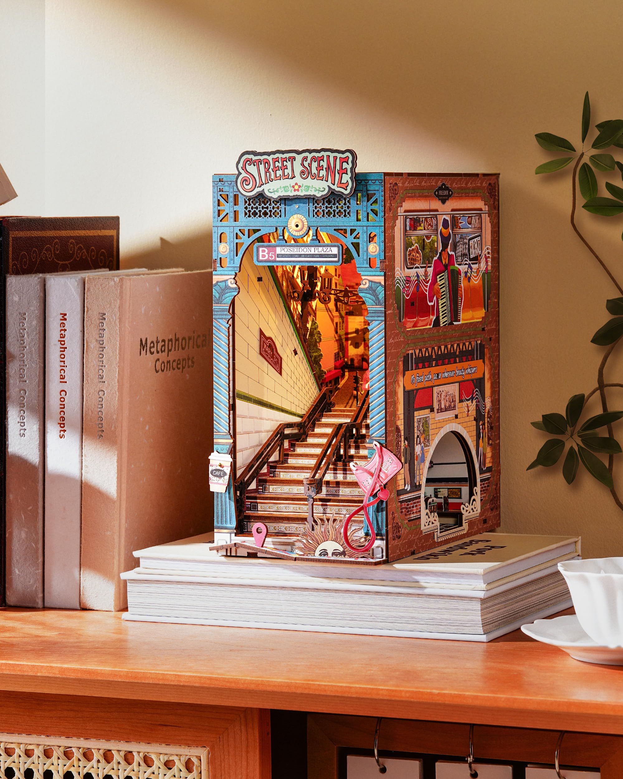 Rolife Book Nook Kit Miniature da Costruire DIY Booknook Street Scene 3d Puzzle Legno con Luci Decorazione Libreria Casa Modellismo da Costruire Adulti Diorama Modellismo